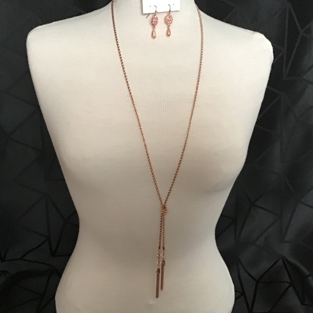 NWT Ricki’s necklace and earrings set, rose gold color - can be worn two ways - Picture 3 of 10